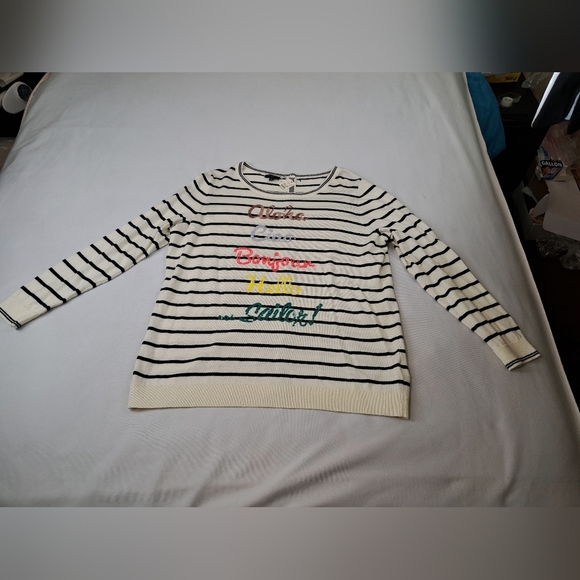 Talbots Sequins “Hello” in Different Languages Stripe Sweater Size X(2X) - Picture 8 of 11